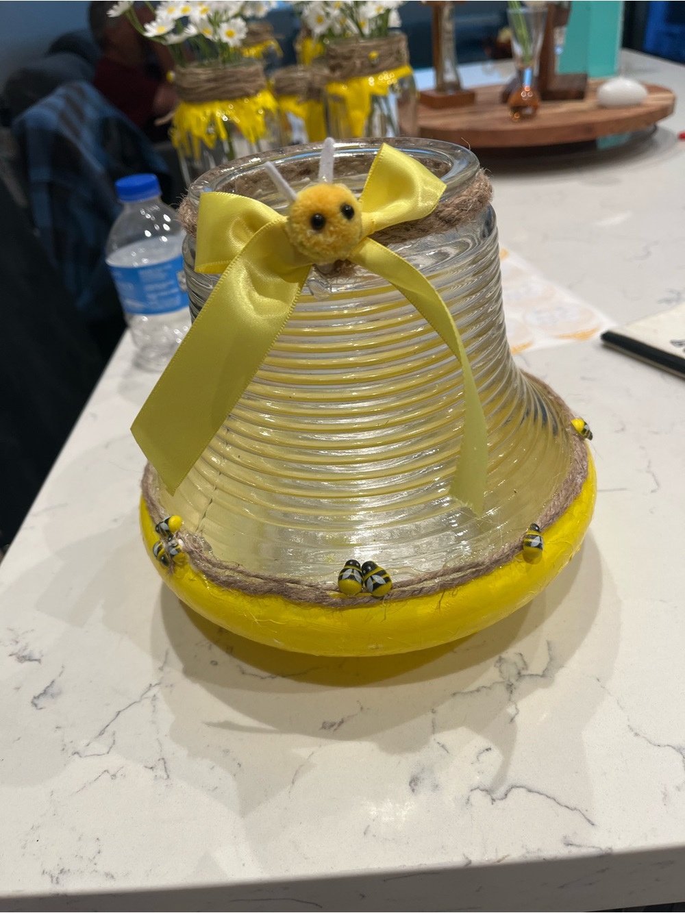 Yellow Glass Bee-Themed Centerpiece Vase - Unbranded
